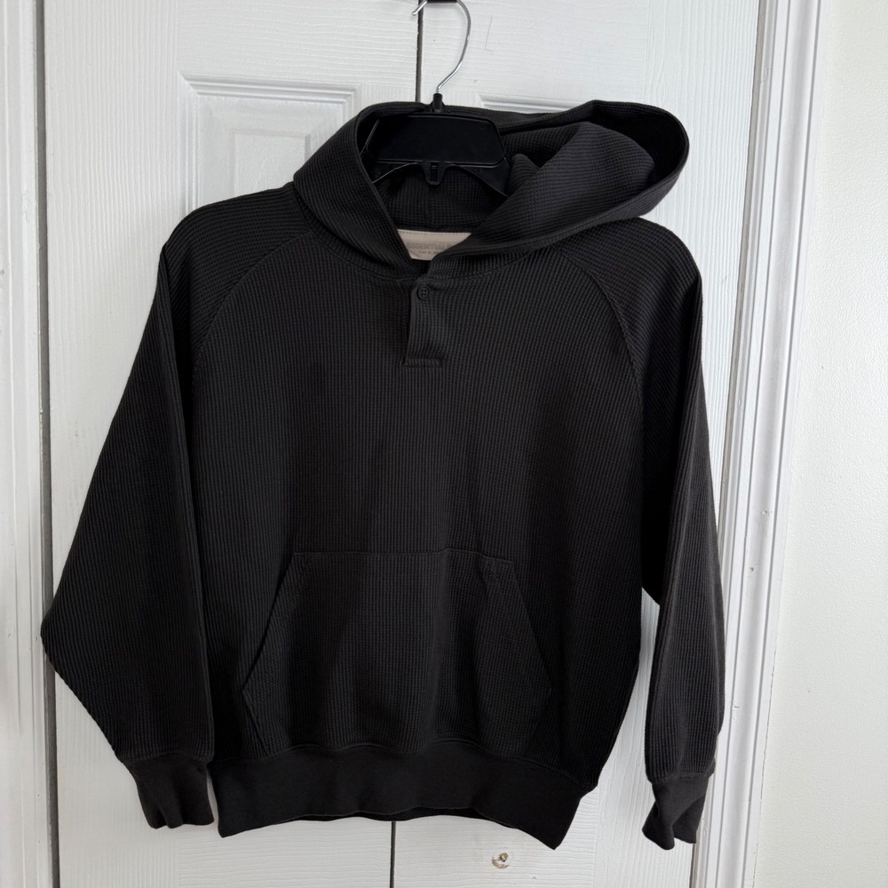 Fear of God Essentials Waffle Hoodie Black Womens Small Cropped Streetwear